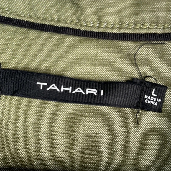 TAHARI Olive Green Lyocell Utility Jacket Button Snap Closure Lightweight Size L - Picture 10 of 14
